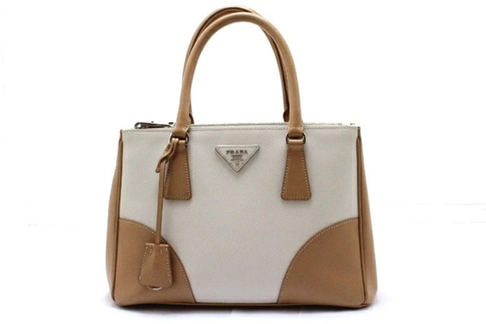 Prada Shoulder Bag Galleria Saffiano White Beige Cream